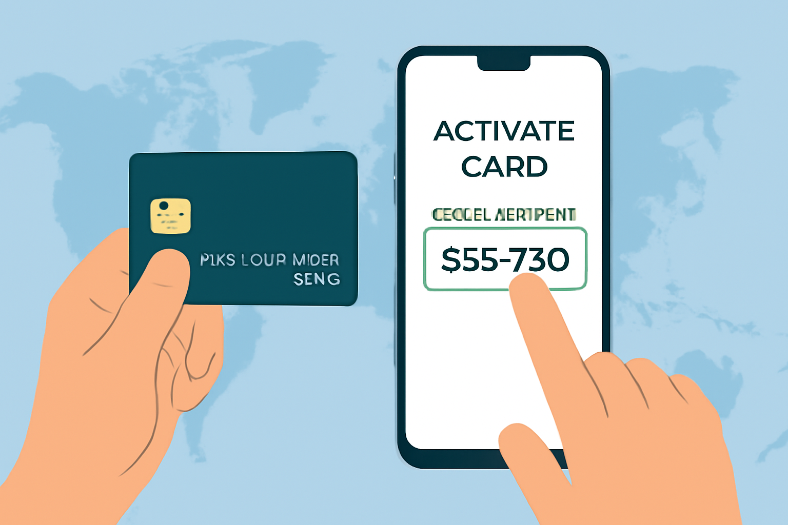 activating crypto debit card in app, verification code, worldwide map background