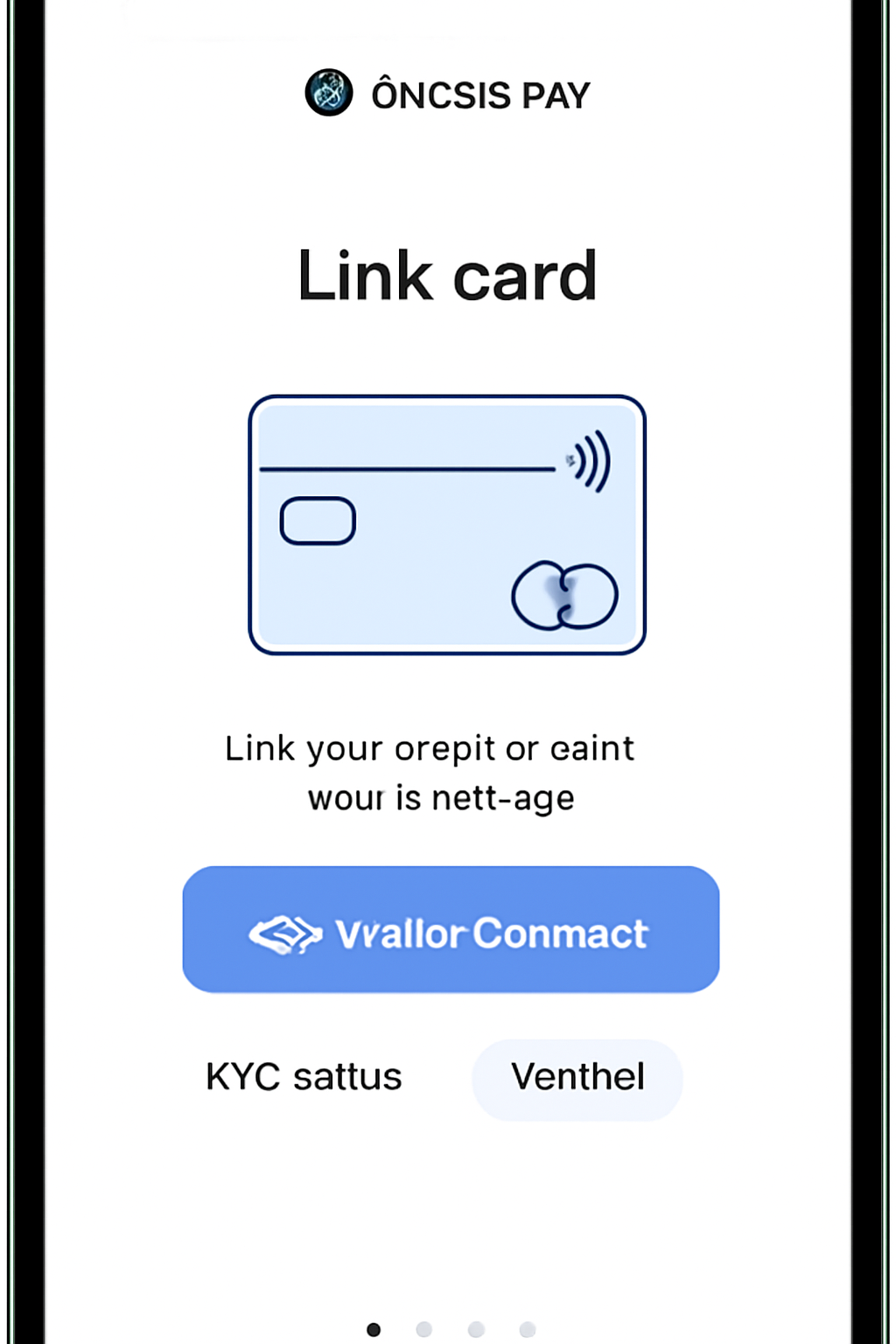 Screenshot of Gnosis Pay card linking interface in app, wallet connect button and KYC status, sleek design