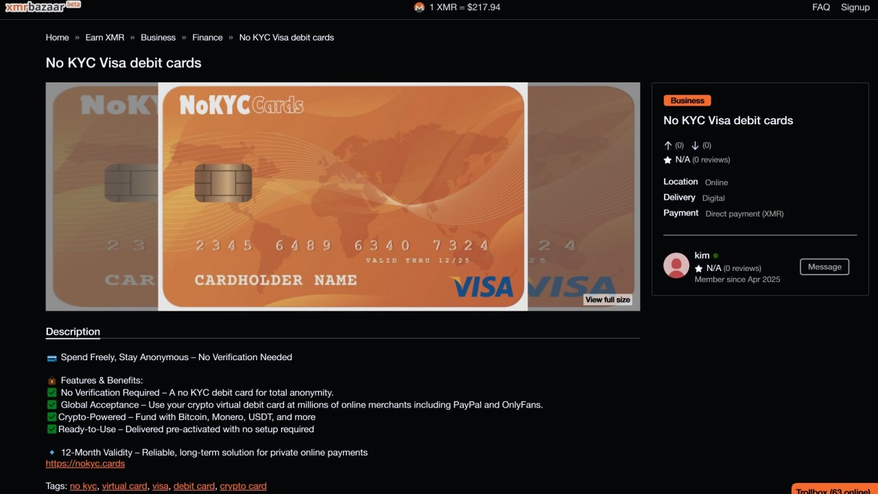 Capitalist.NET no-KYC debit card