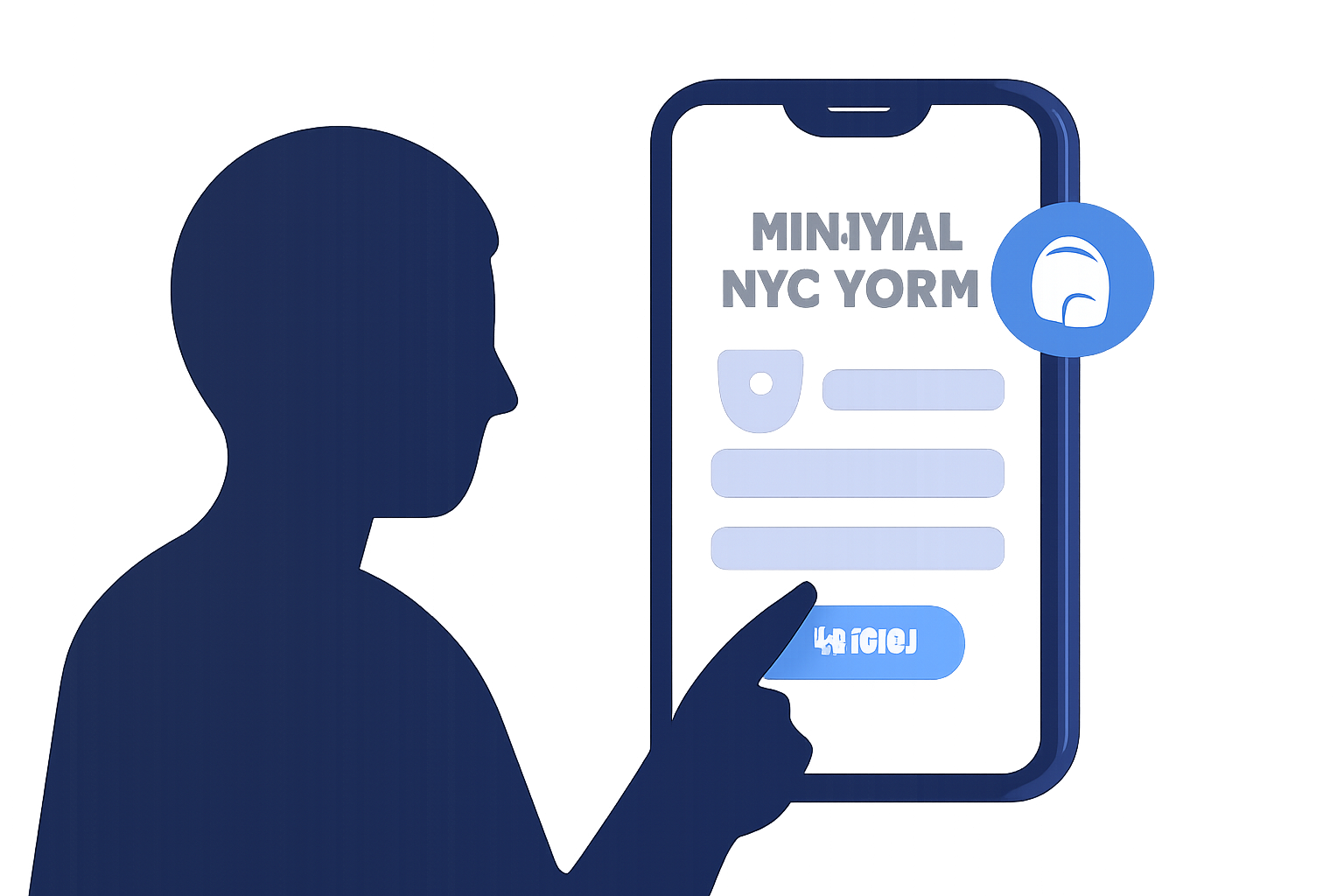 user filling minimal KYC form on crypto app, anonymous silhouette, secure padlock icon